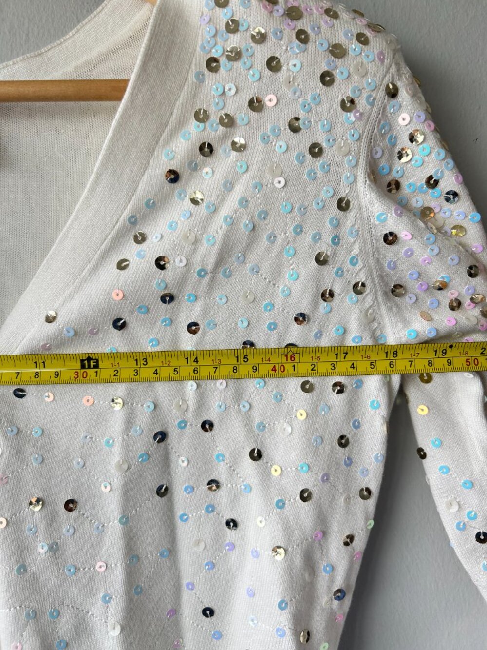 Cinq à Sept Nancy Sequin Cardigan Sweater White Cotton Wool Size S - Picture 6 of 7